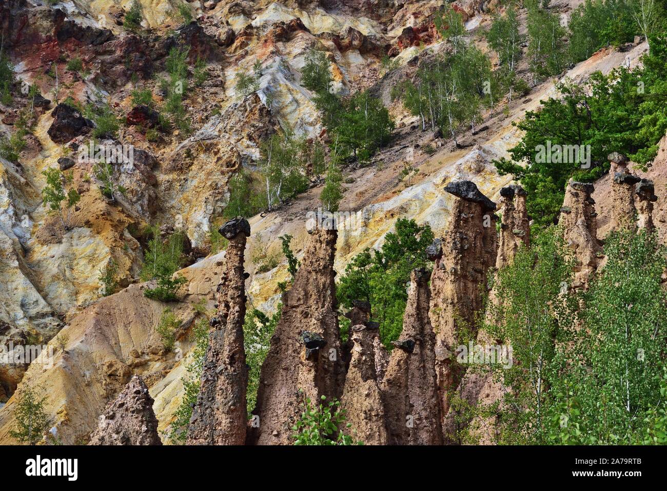 Devil`s Town is a peculiar rock formation, located in south Serbia Stock Photo